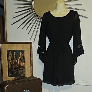 A. Byer Black Long-Sleeve Shift Dress with Cutout Bell Sleeves